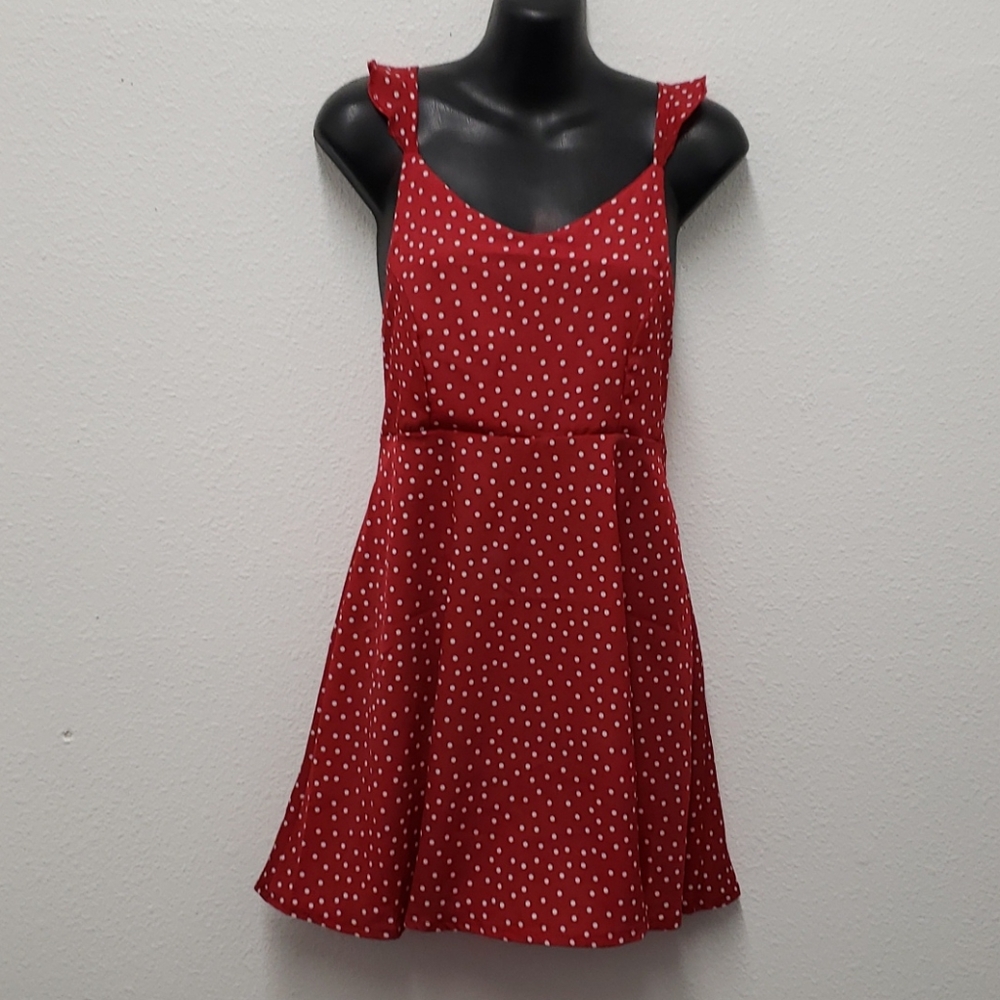 Blood red and white  Polka dot tank dress small